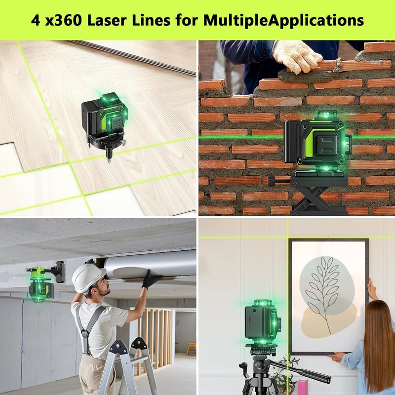 MBYULO 16 Line Laser Level 360 Self Leveling, 4x360°Professional 4D Green Cross Line laser Level with 2 Batteries, Adjustable Brightness & Remote Control, for Tiling Floor Construction and Picture Hanging - Image 5